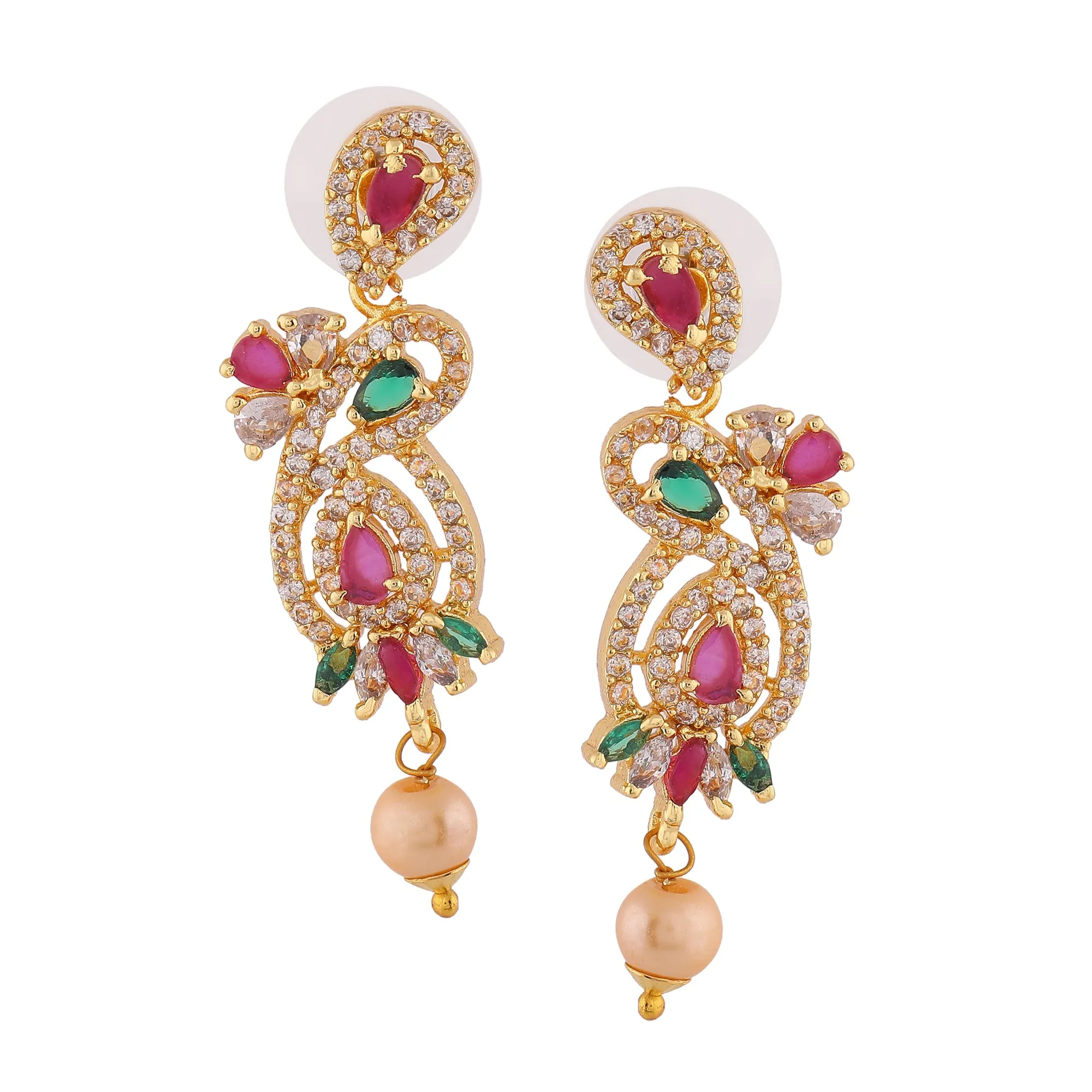 Estele Gold Plated CZ Beautiful Designer Earrings with Pearls for Women