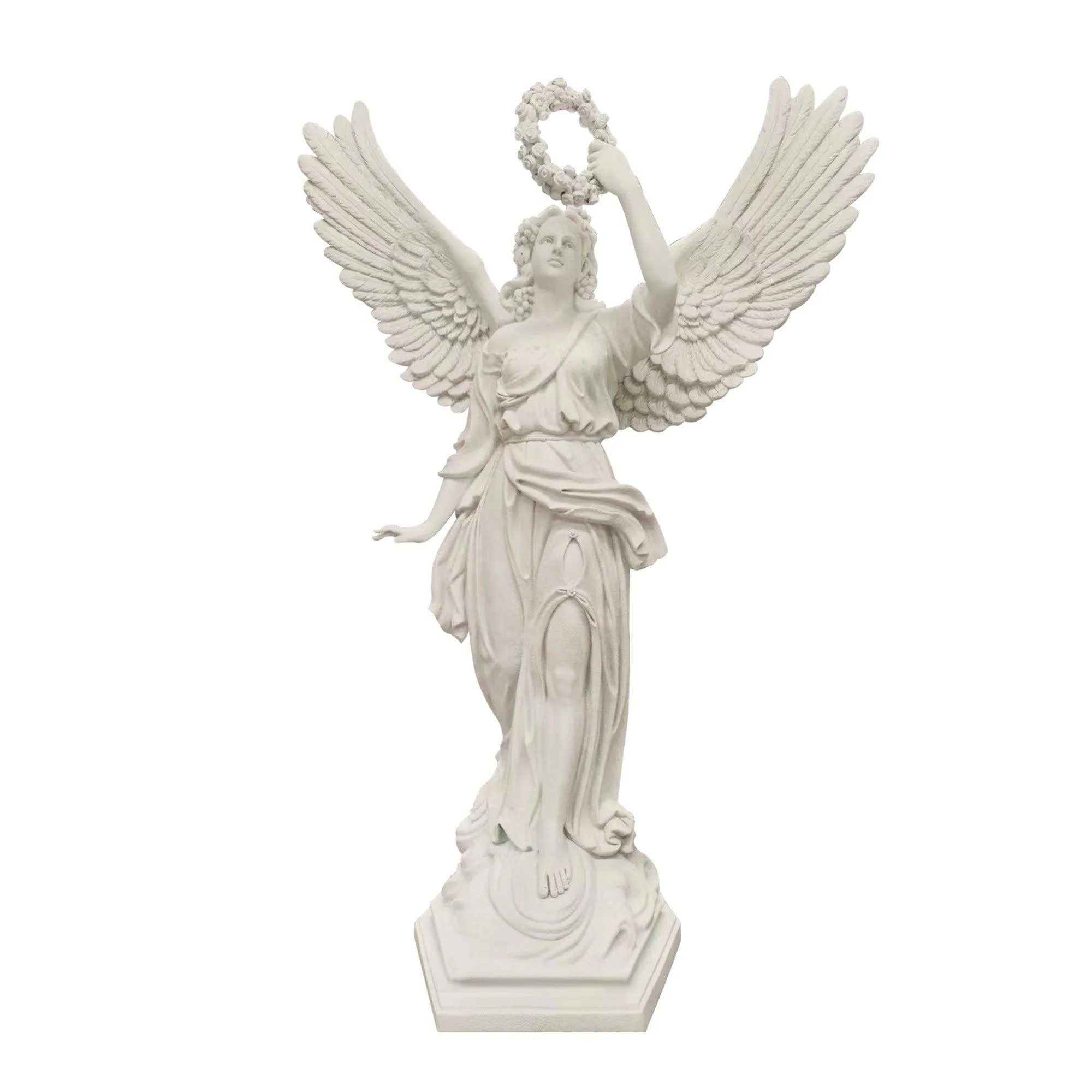 FINEST Life Size Fiberglass Statue Angel Holding Flower Ring For Sale FF-006