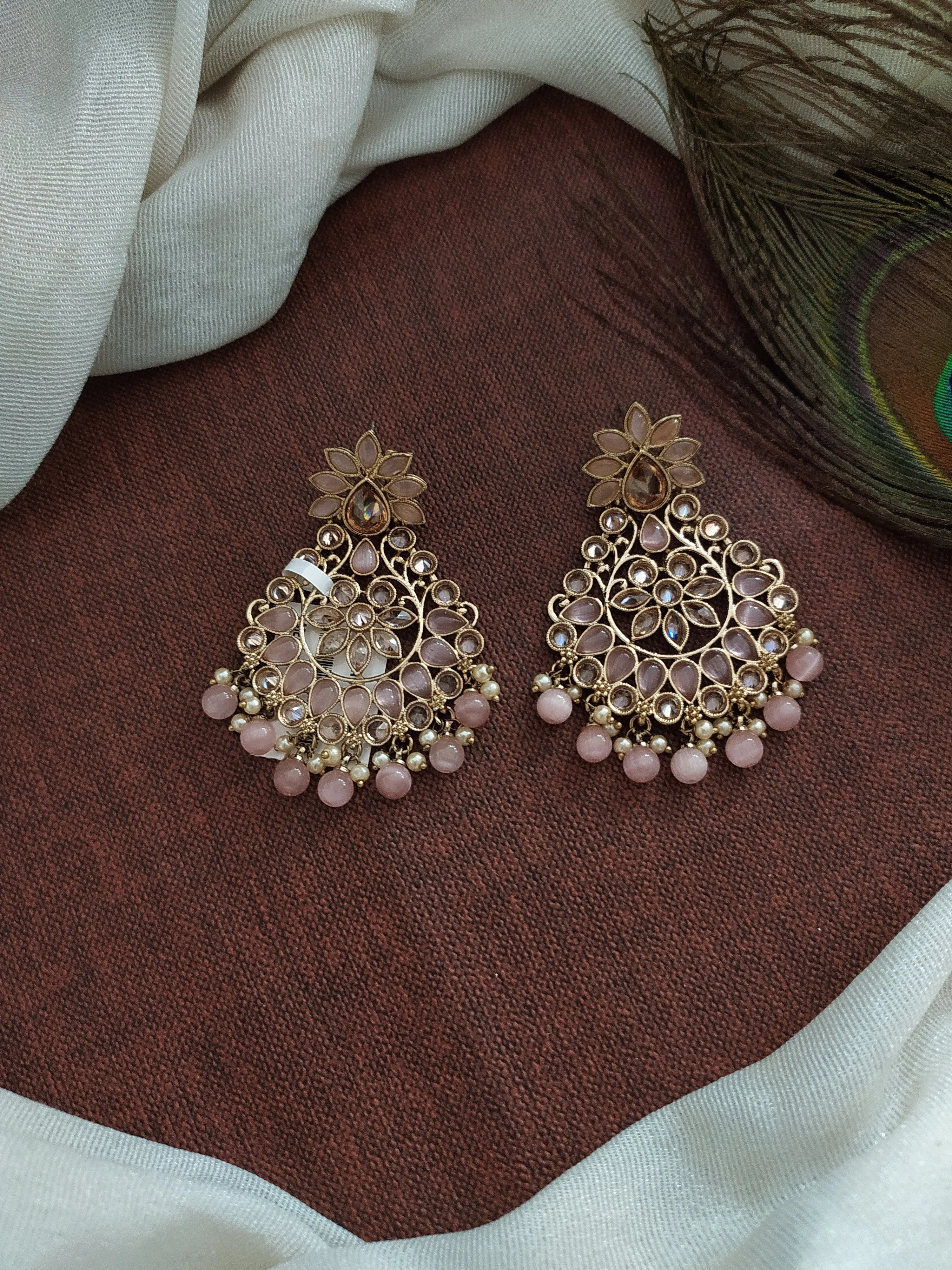 Floral Design Traditional Mehandi Style Earrings with pearl Drops