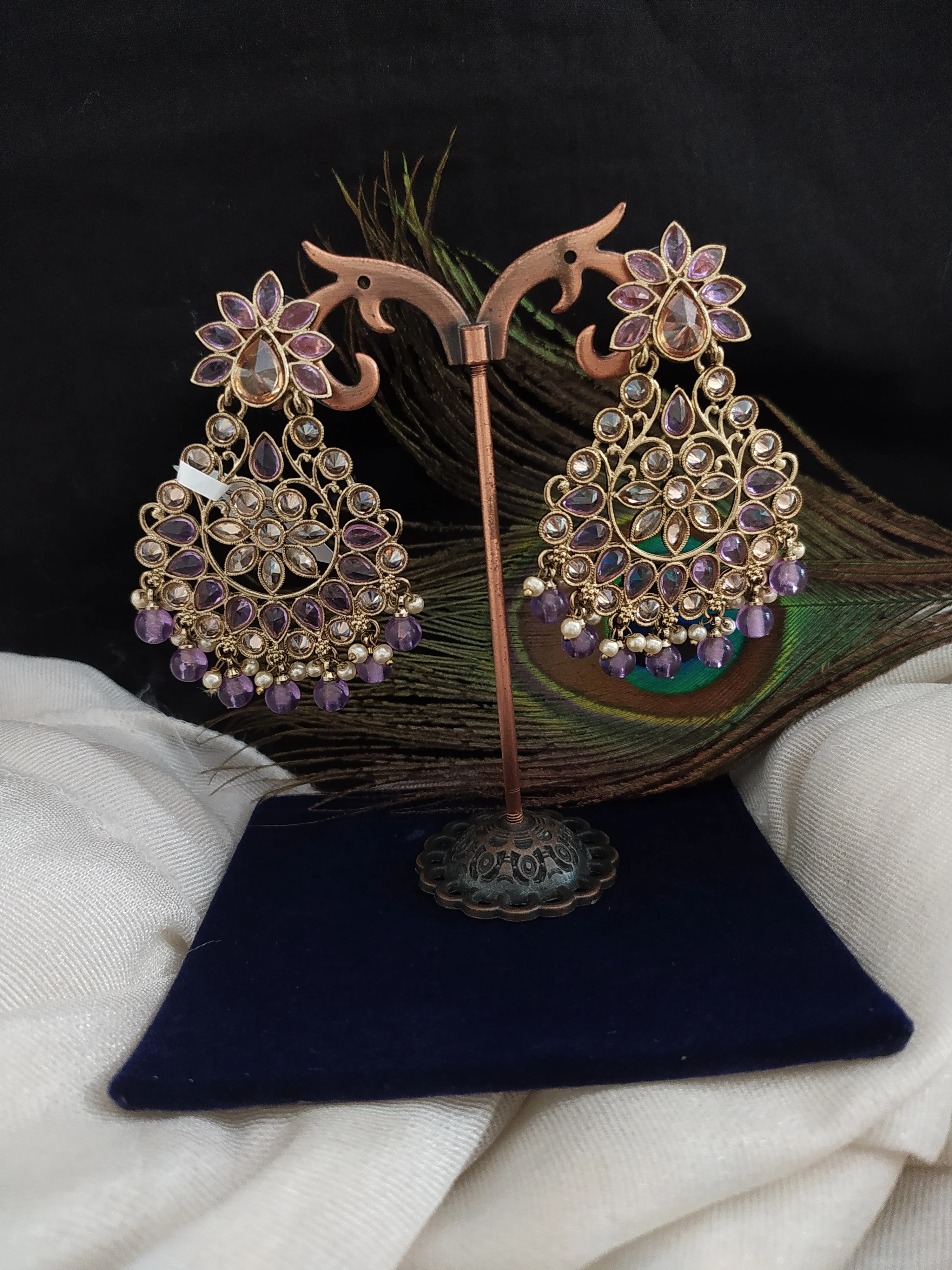 Floral Design Traditional Mehandi Style Earrings with pearl Drops