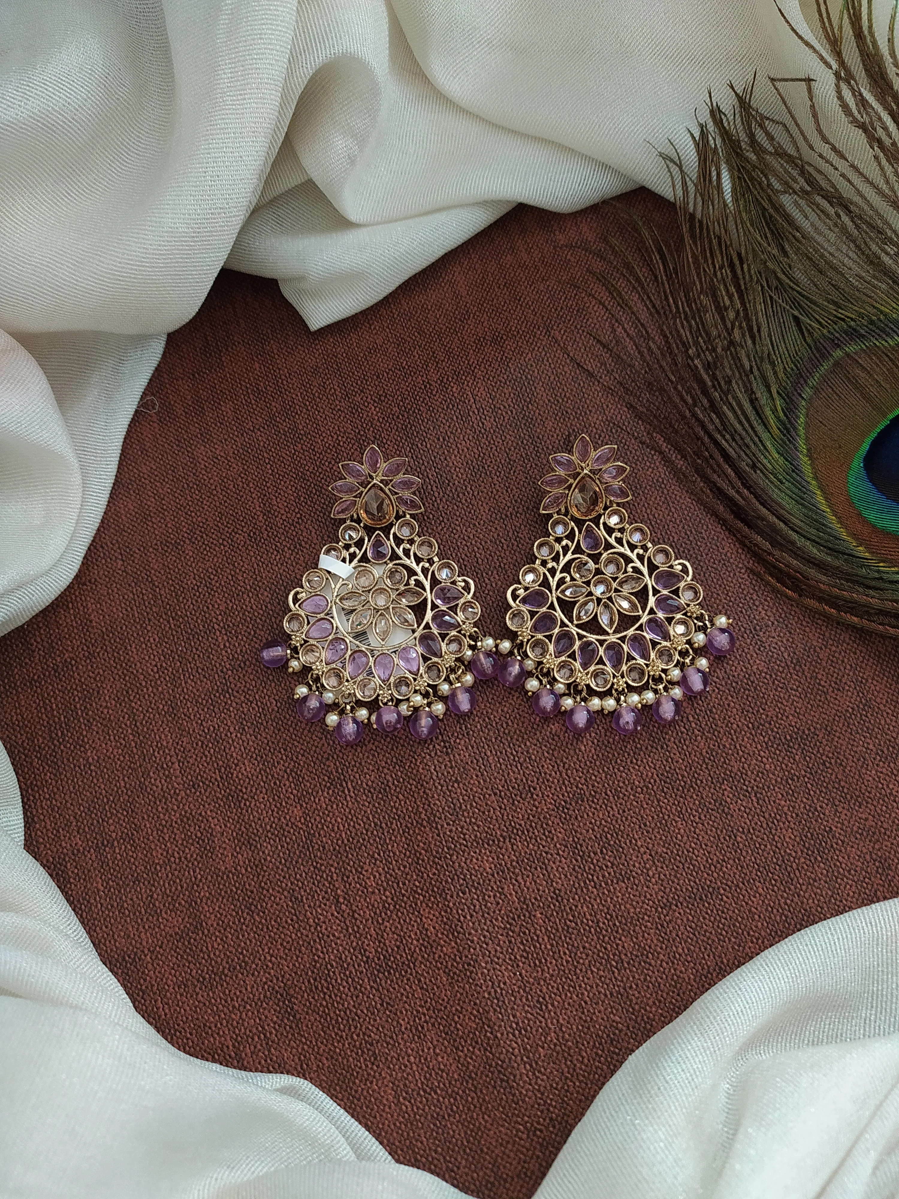 Floral Design Traditional Mehandi Style Earrings with pearl Drops