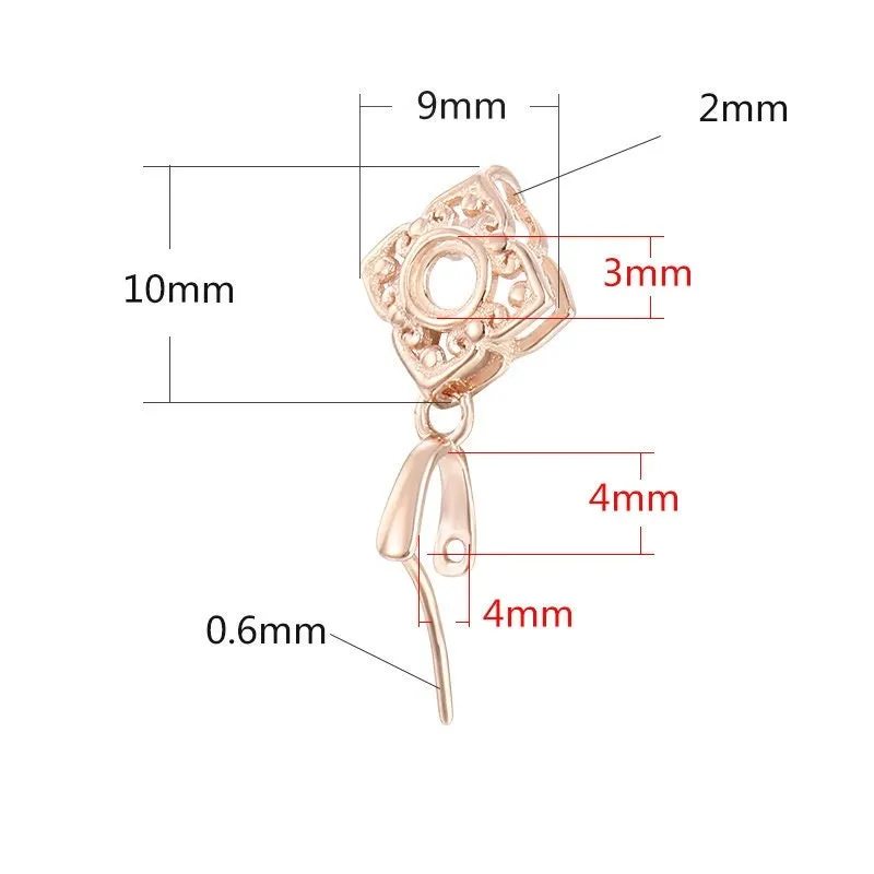 Flower Buckle Clip Pendant Setting Sterling Silver Rose Gold Fine 925 3x3 4x4mm For Two Stones Gemstones No Prongs DIY Jewelry Wholesale