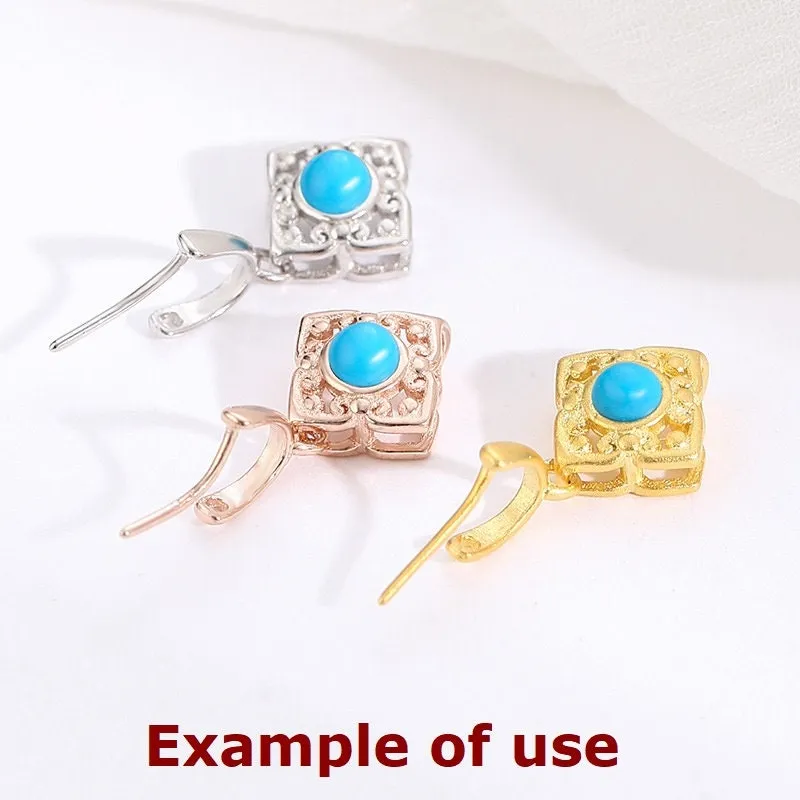 Flower Buckle Clip Pendant Setting Sterling Silver Rose Gold Fine 925 3x3 4x4mm For Two Stones Gemstones No Prongs DIY Jewelry Wholesale