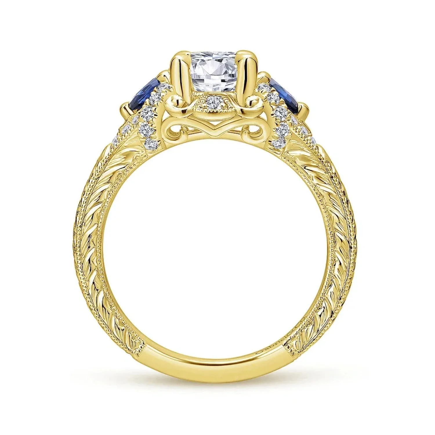 Gabriel & Co. "Chrystie" Diamond & Blue Sapphire Halo Engagement Ring