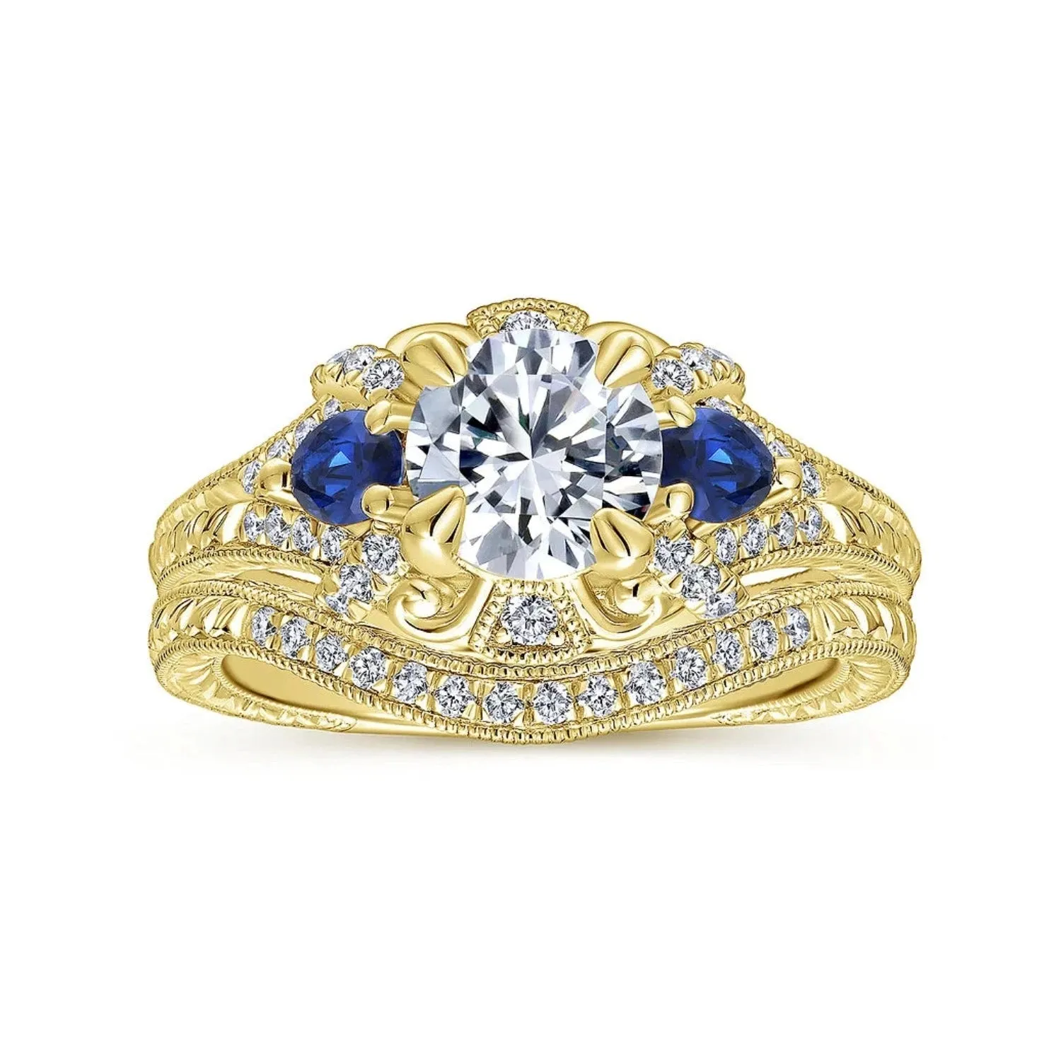 Gabriel & Co. "Chrystie" Diamond & Blue Sapphire Halo Engagement Ring