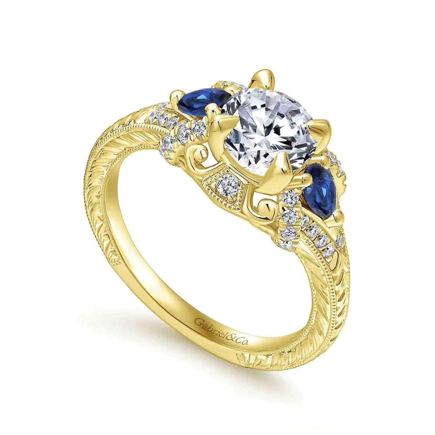 Gabriel & Co. "Chrystie" Diamond & Blue Sapphire Halo Engagement Ring