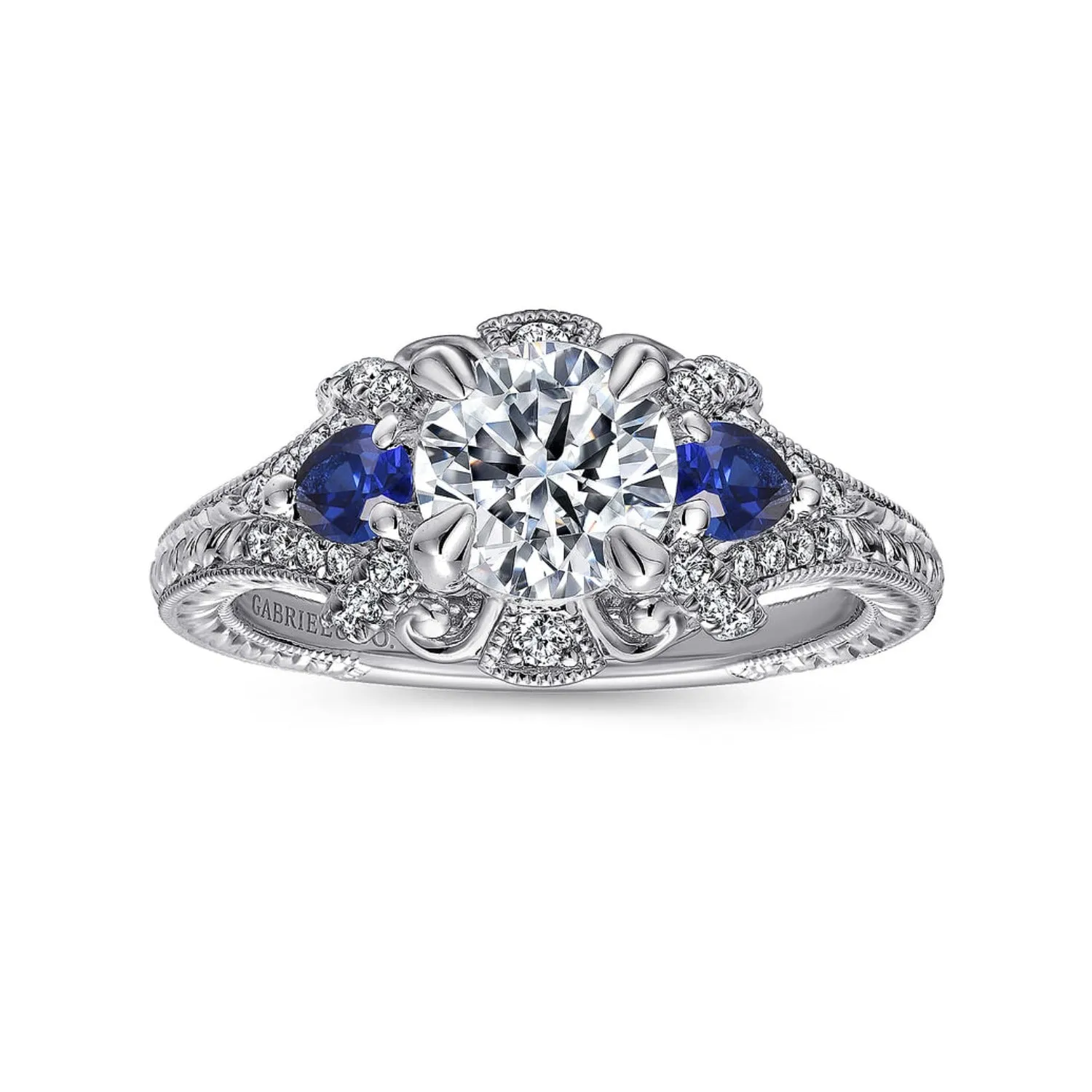 Gabriel & Co. "Chrystie" Diamond & Blue Sapphire Halo Engagement Ring