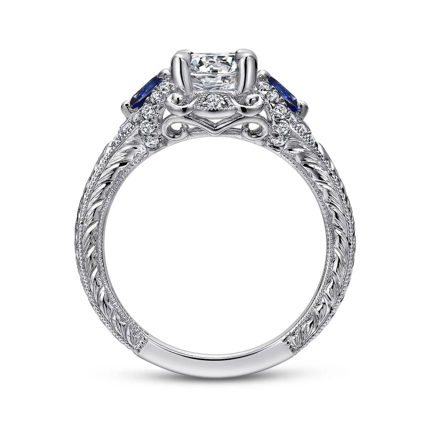 Gabriel & Co. "Chrystie" Diamond & Blue Sapphire Halo Engagement Ring