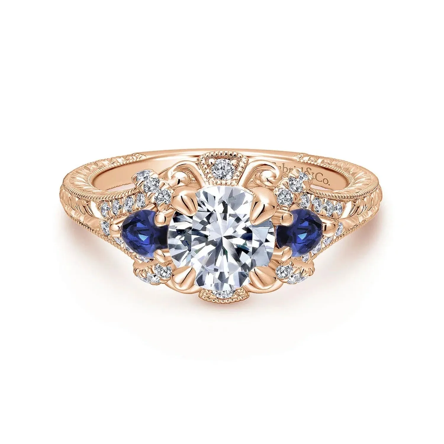 Gabriel & Co. "Chrystie" Diamond & Blue Sapphire Halo Engagement Ring