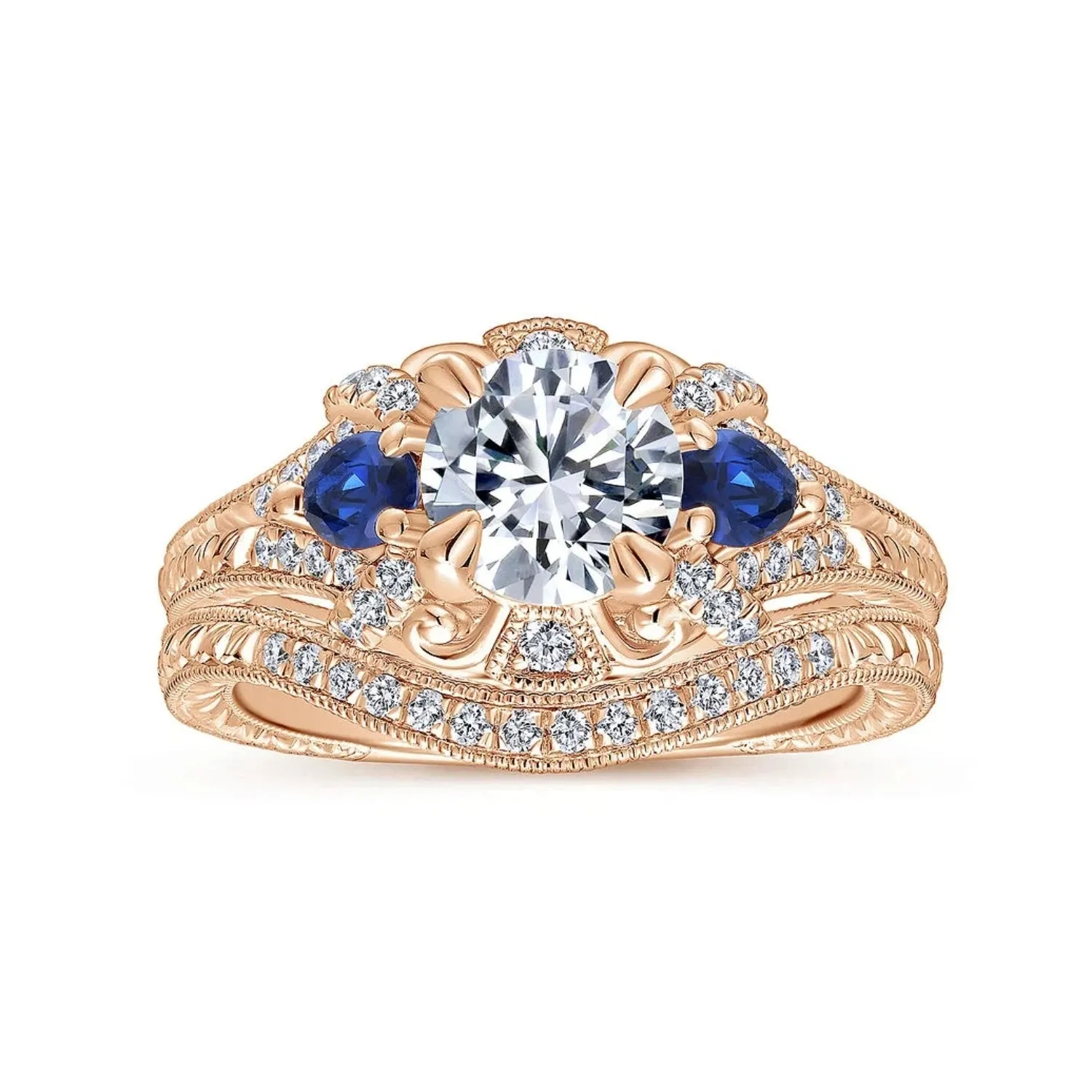 Gabriel & Co. "Chrystie" Diamond & Blue Sapphire Halo Engagement Ring