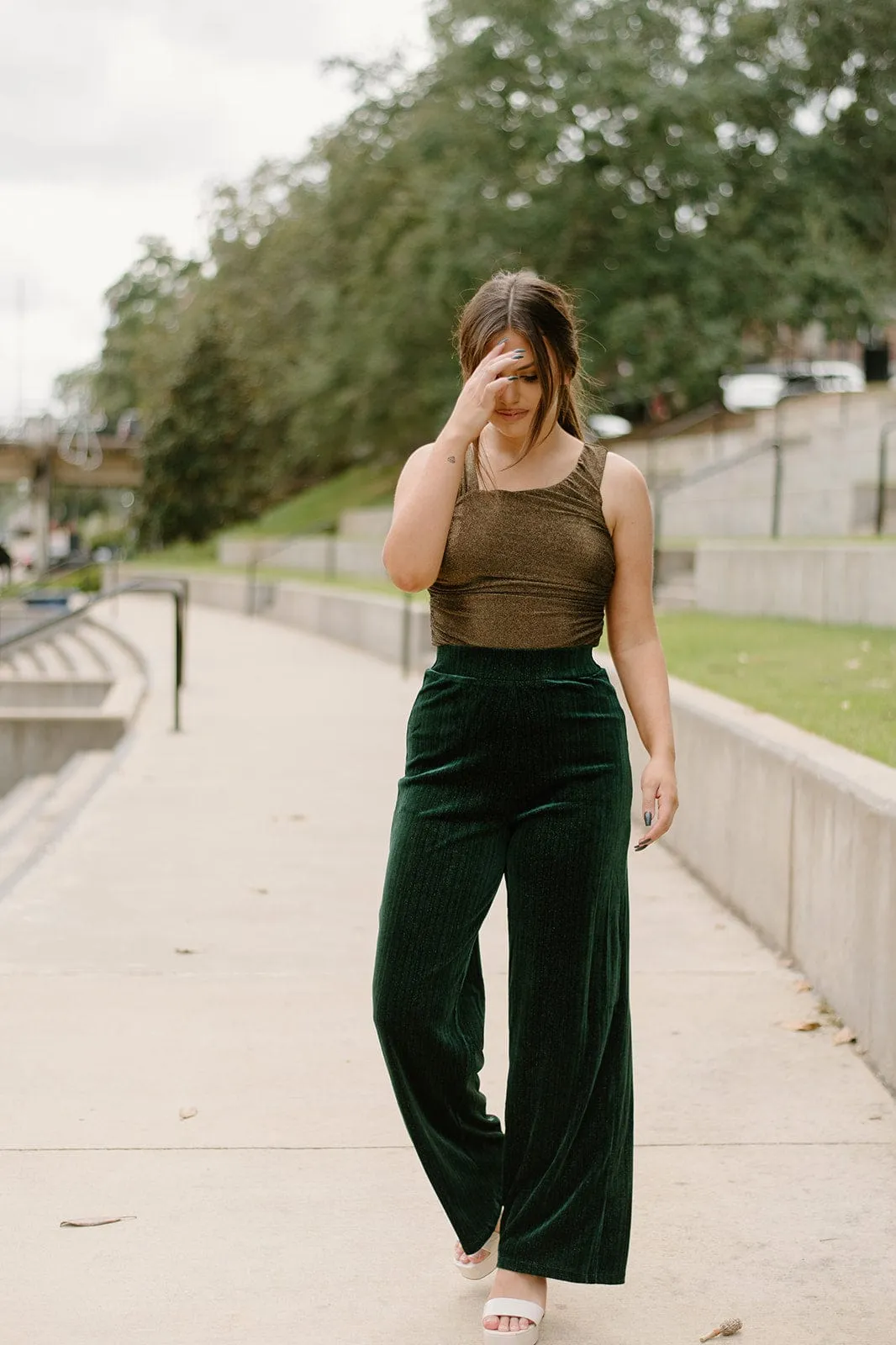 Gold Metallic Ruched Bodysuit