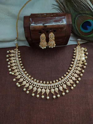 Gold-Plated Mango Design Necklace Set Having Pearl Drops