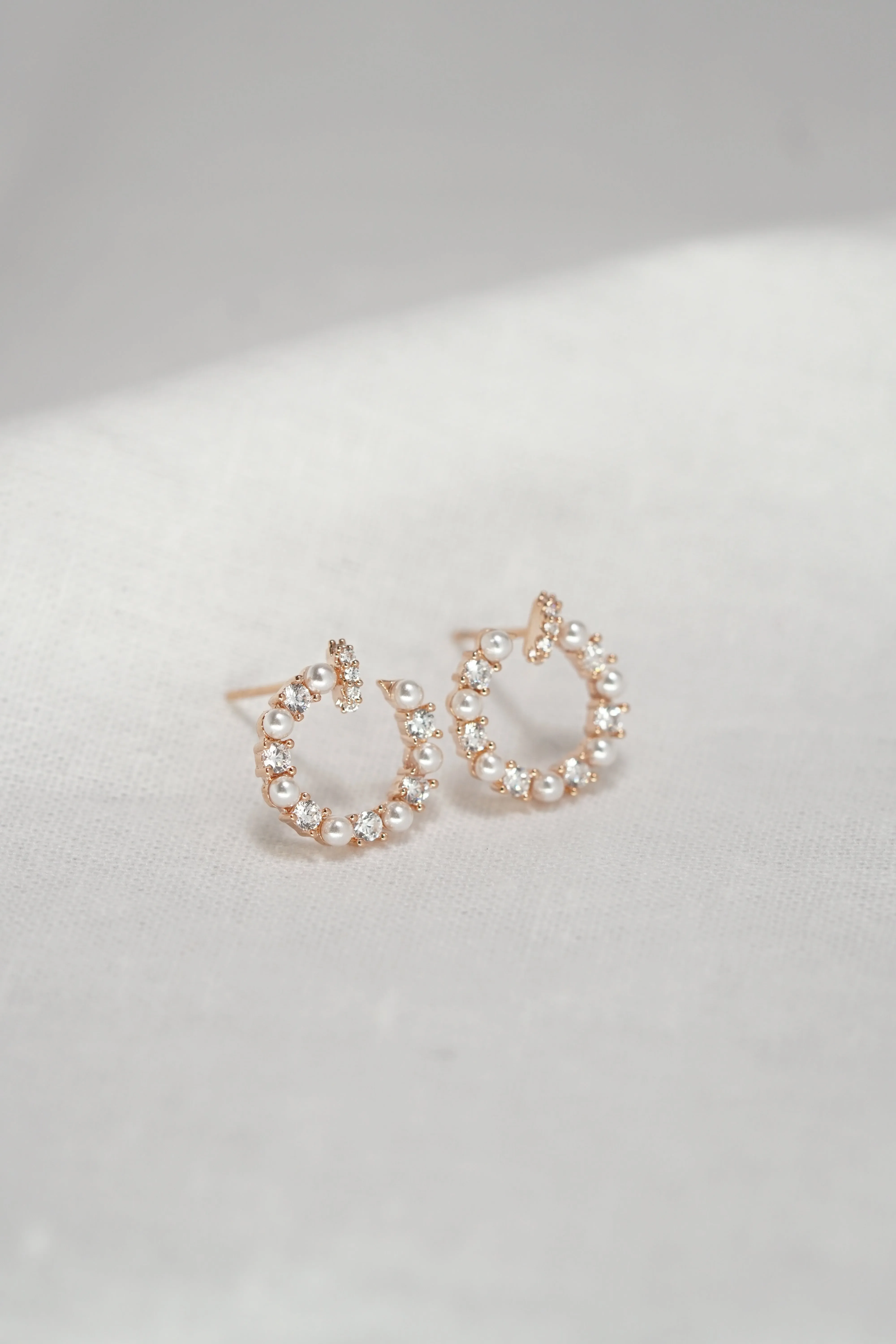 Gold Plated Pearl CZ Stone Nails Silver Stud Earring