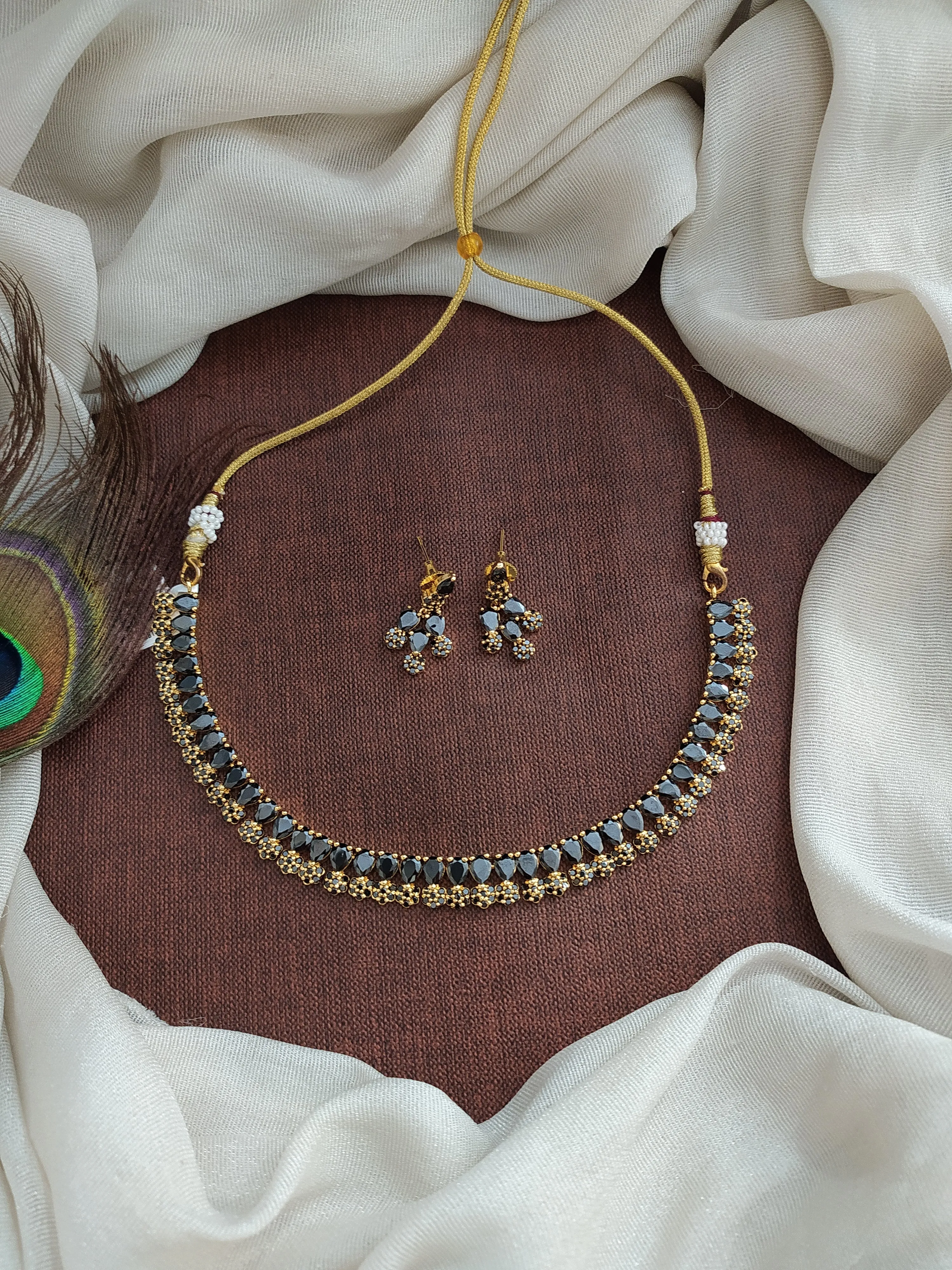 Gold-Plated Zircon Necklace Set with Cute Earrings - Available in 10 Charming Colors