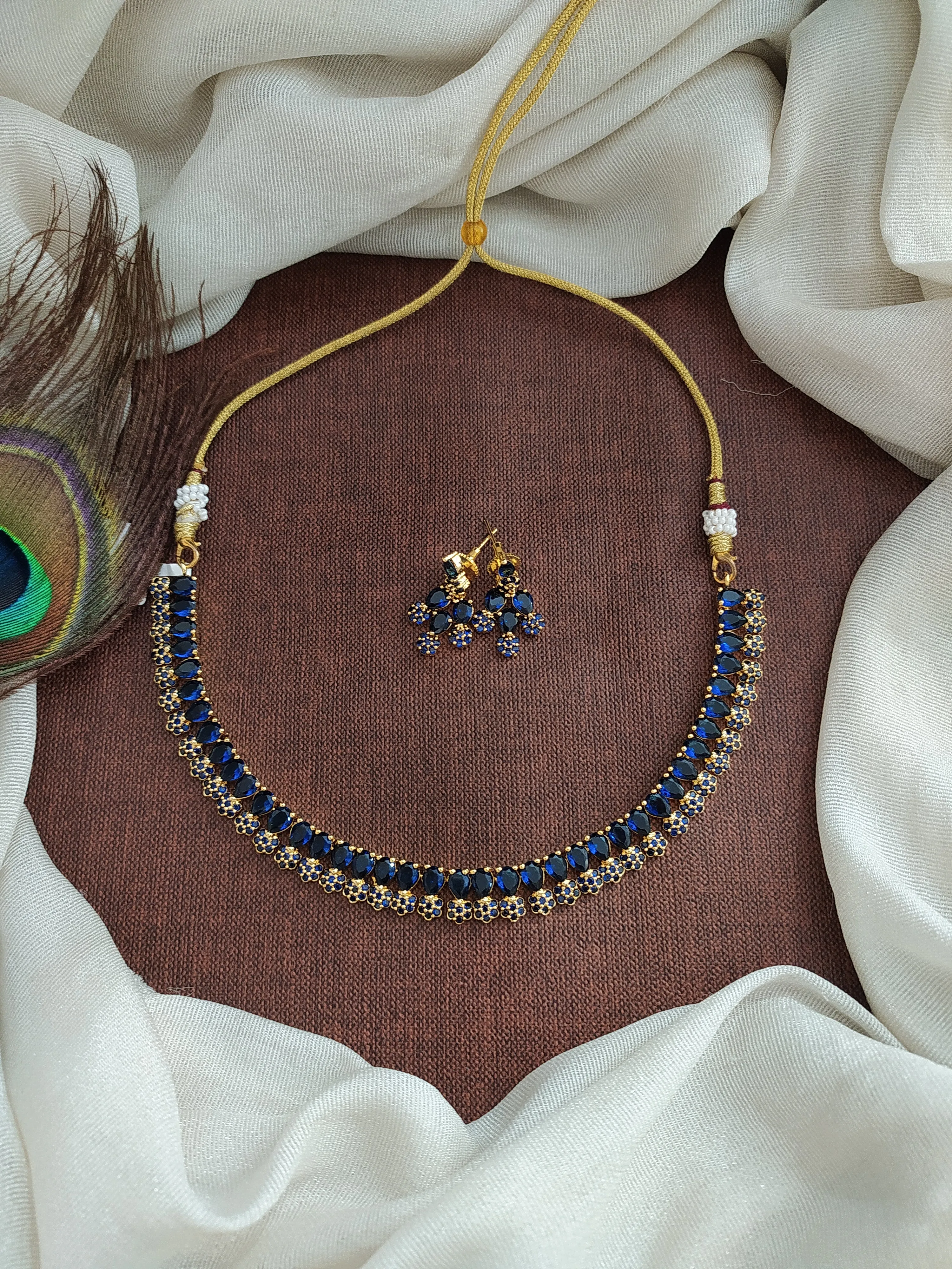 Gold-Plated Zircon Necklace Set with Cute Earrings - Available in 10 Charming Colors