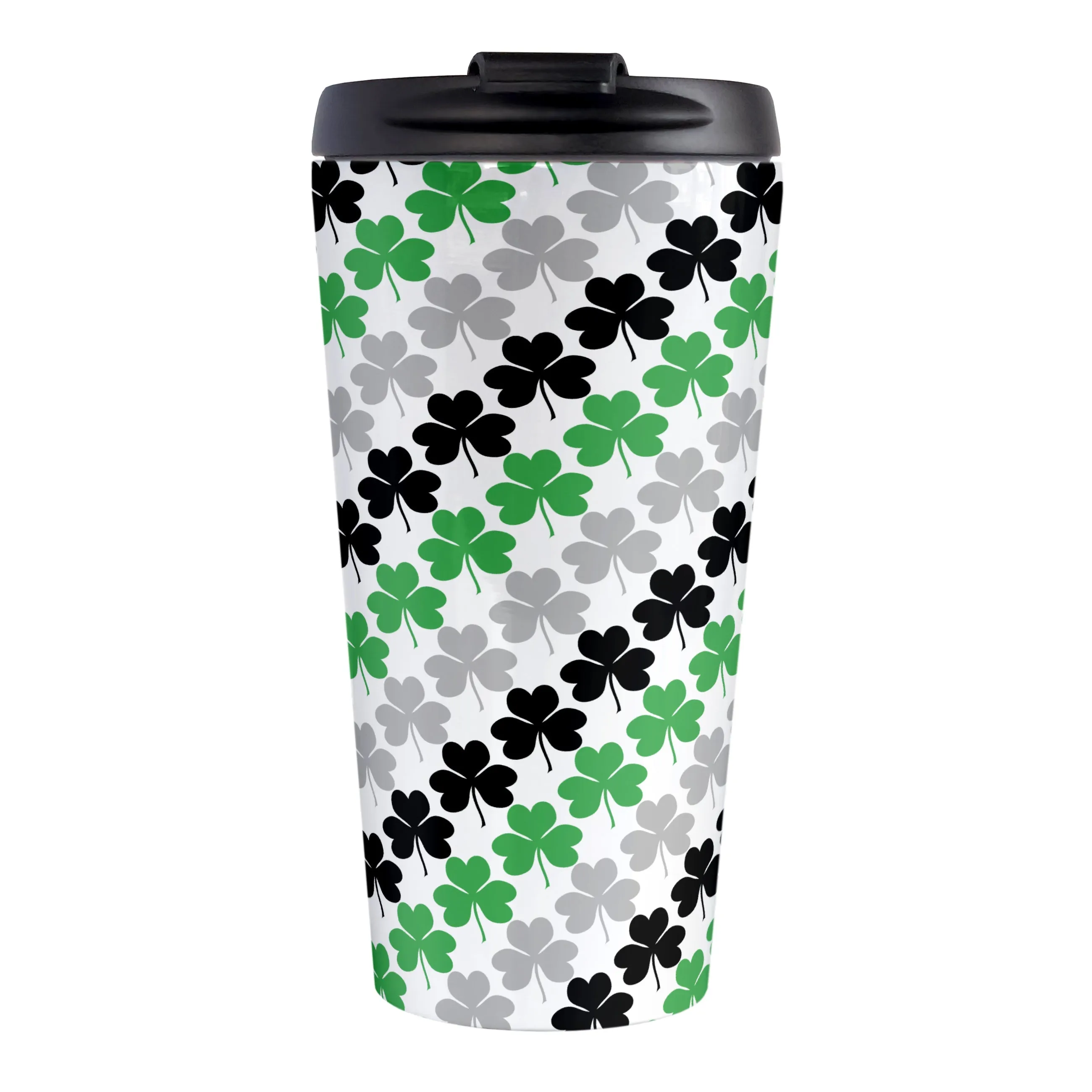 Green Black and Gray Clovers Travel Mug