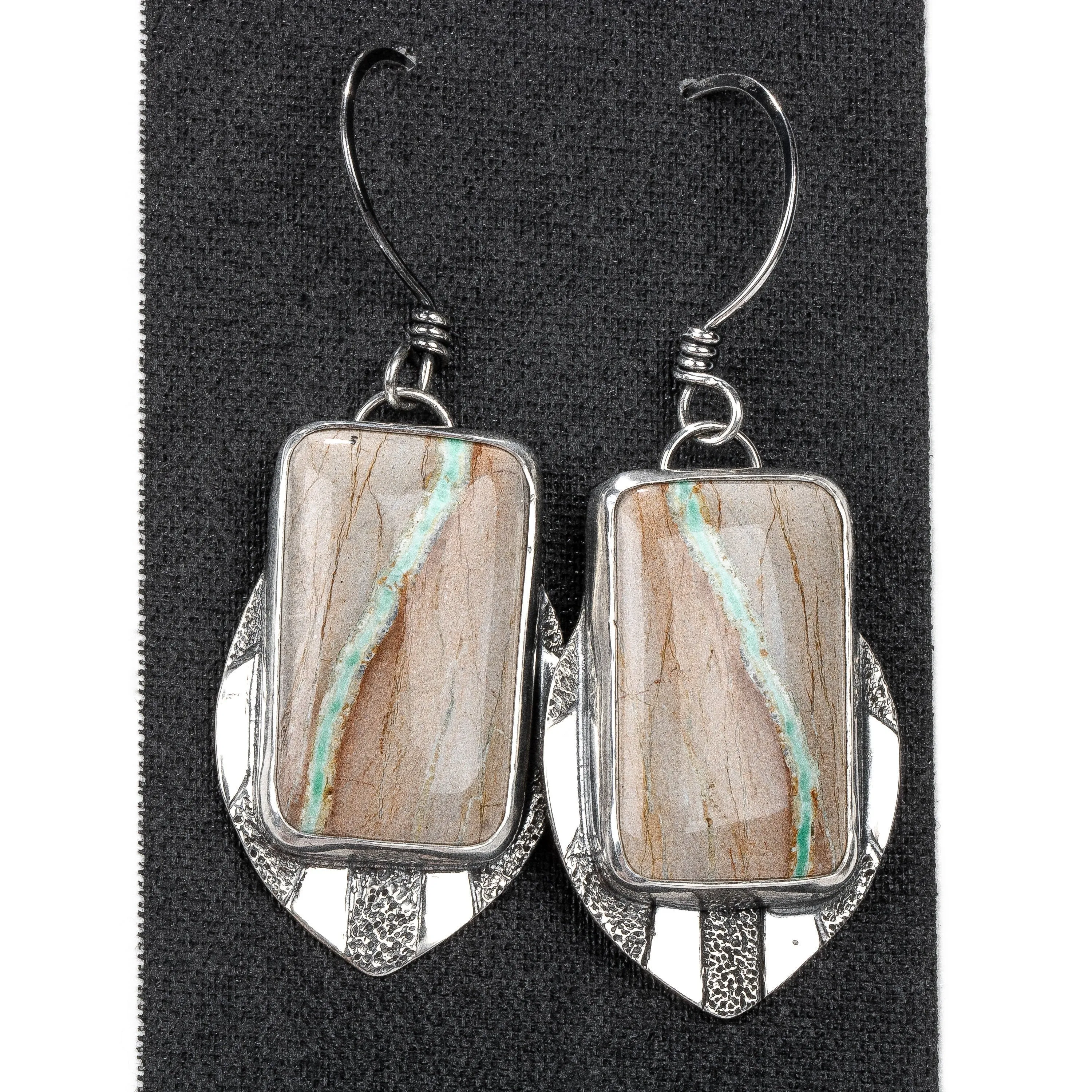 Green Ribbon Variscite Sunburst Earrings