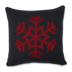 Indoor Christmas Glitzy Snowflake Charcoal/Red 18-inch Throw Pillow