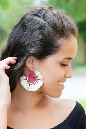 Ivory and Fuchsia Tassel Earrings