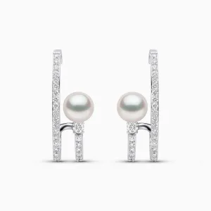 Jazz 18K Gold Akoya Pearl and Spiral Diamond Cuff Earrings