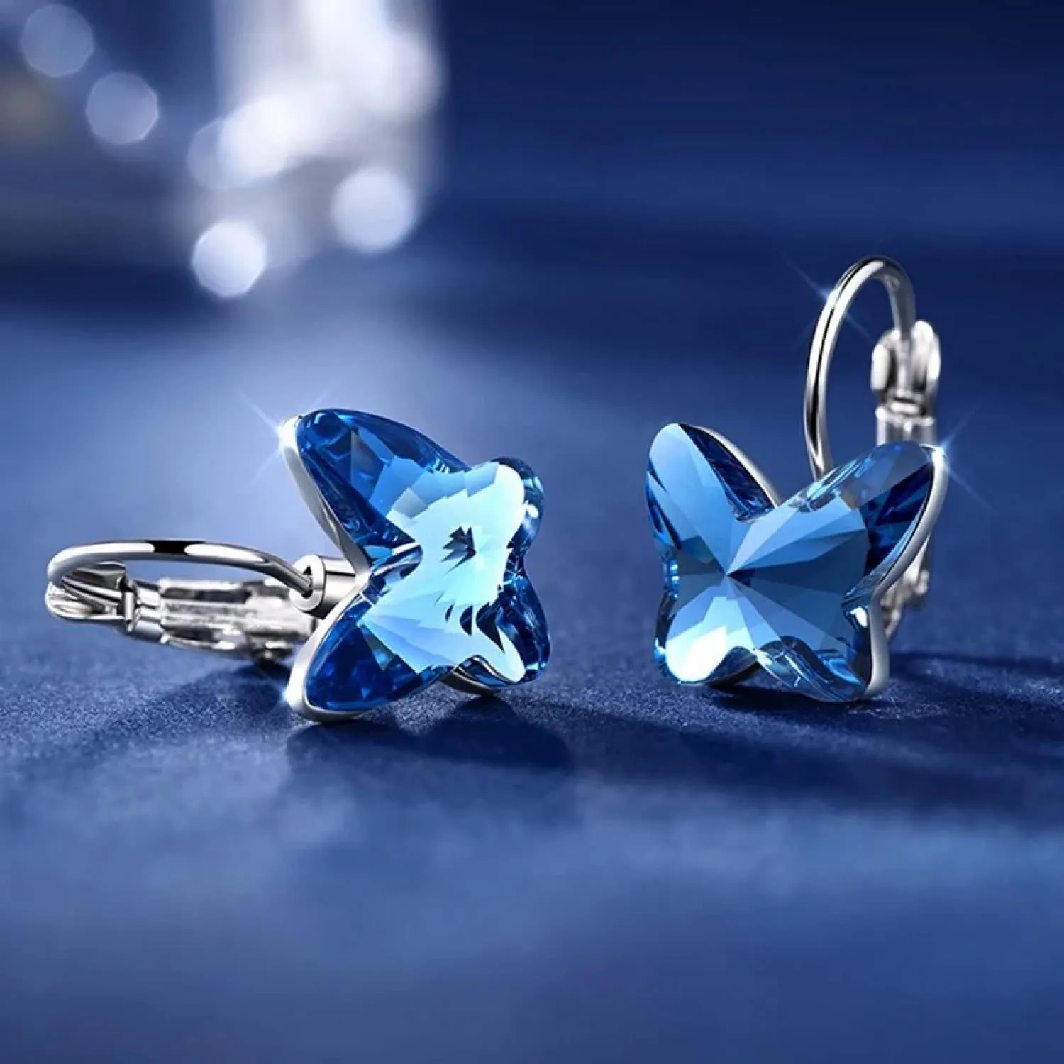 Kairangi Earrings for Women and Girls Blue Crystal Clip on Earrings Silver Tones Butterfly Shaped Clipon Earrings for Women | Birthday Gift for girls and women Anniversary Gift for Wife