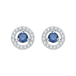 KATARINA Center Blue and White Diamond Halo Earrings (1/2 cttw)