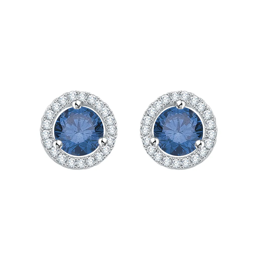 KATARINA Diamond with Blue Center Diamond Earrings (1 cttw)