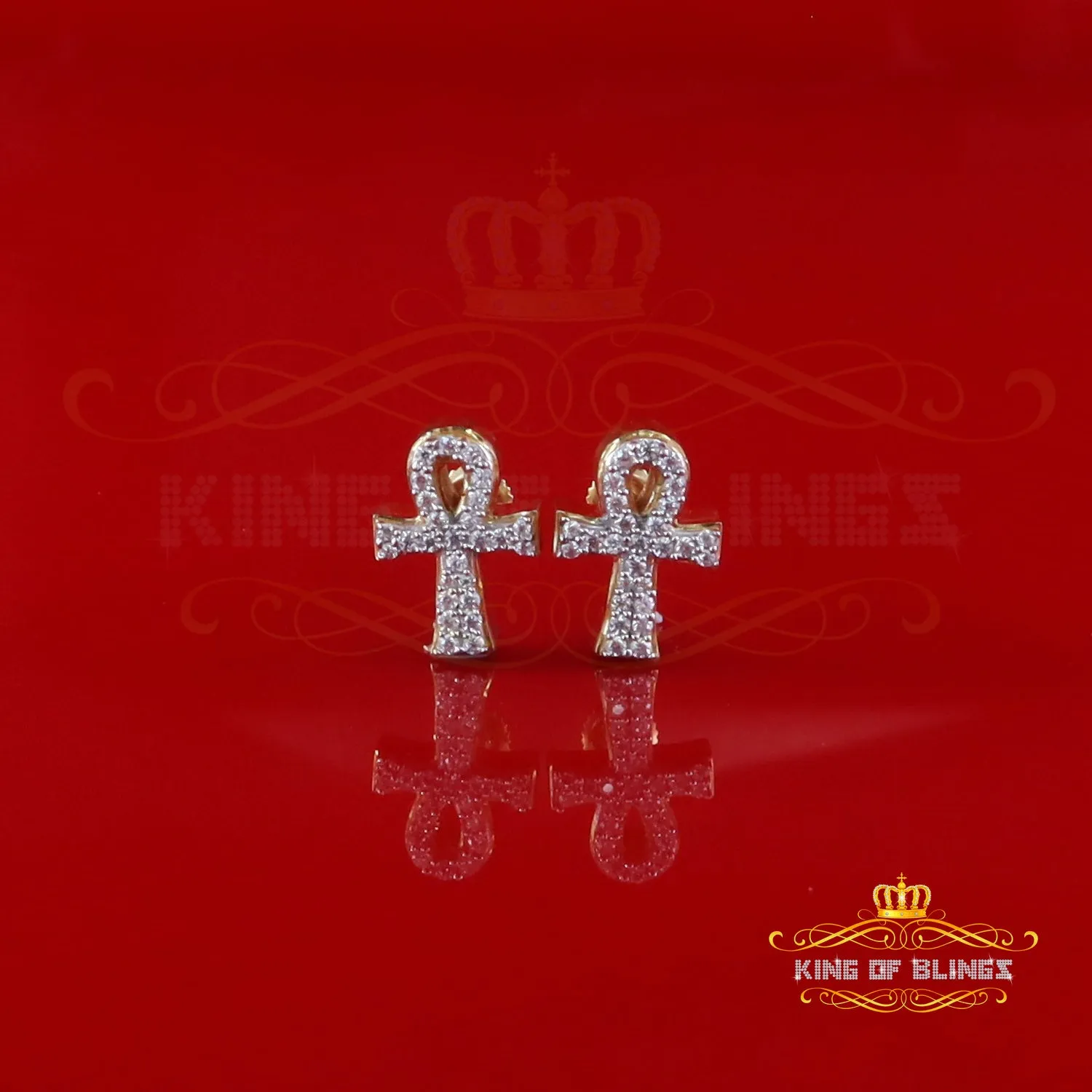 King  of Bling's 0.50ct VVS 'D' Moissanite Men's/Womens 925 Silver Yellow Ankh Stud Earrings