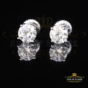 King of Bling's 1.25ct VVS 'D' Moissanite Men's/Womens 925 Silver White Round Stud Earrings