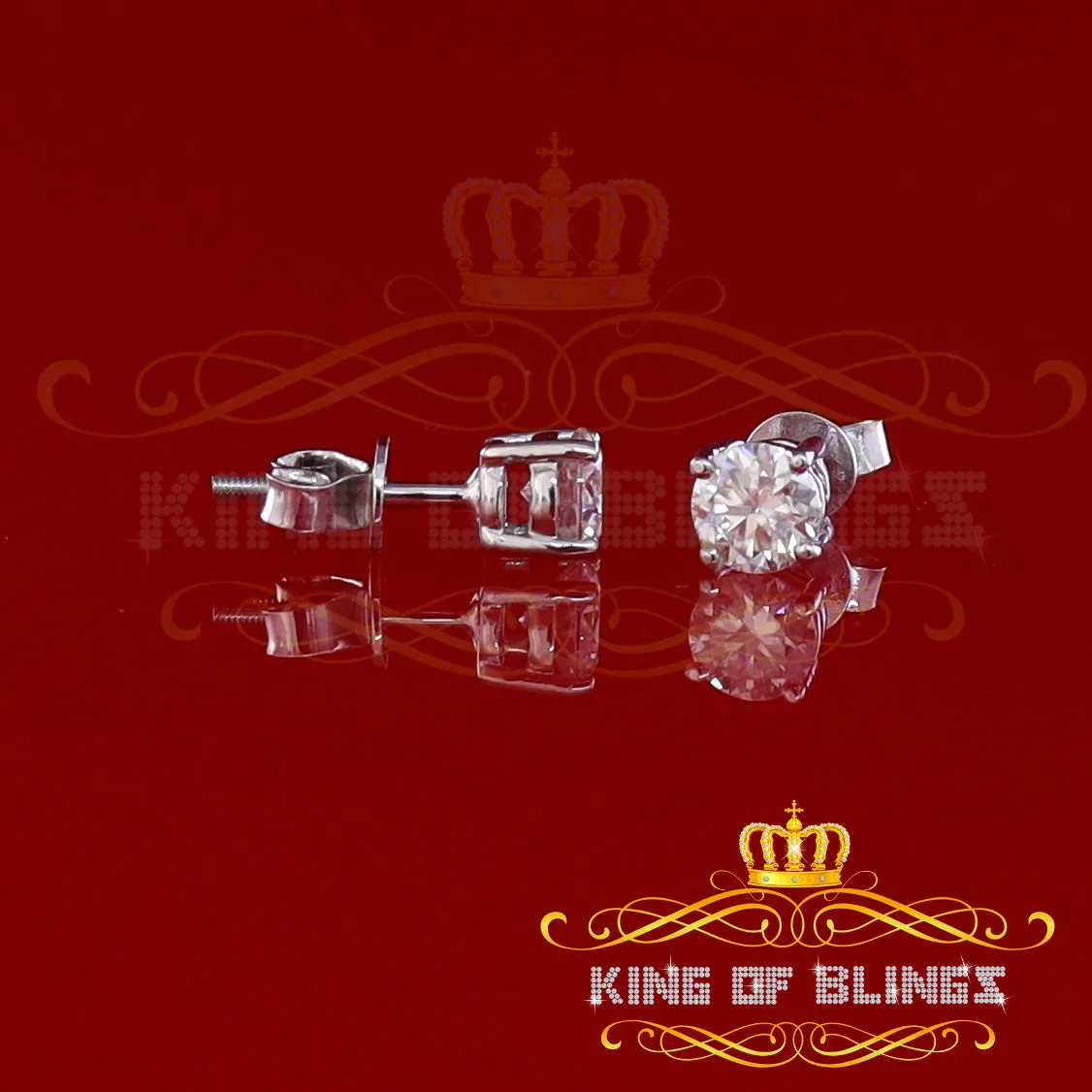 King of Bling's 1.25ct VVS 'D' Moissanite Men's/Womens 925 Silver White Round Stud Earrings