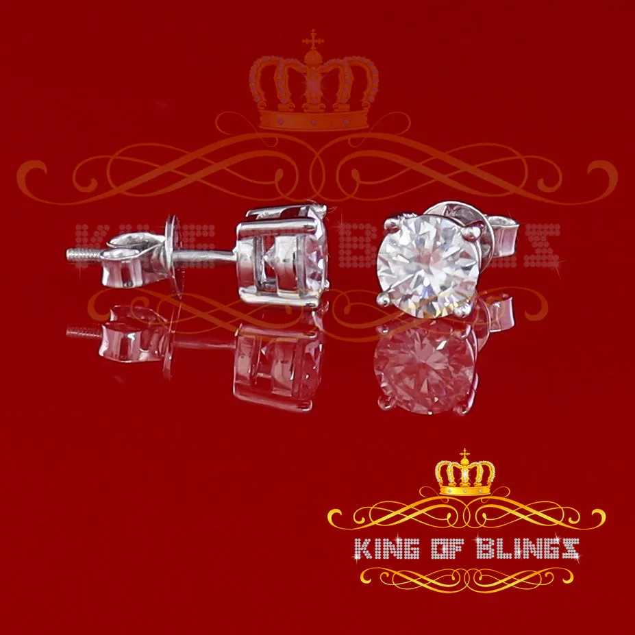 King of Bling's 2.00ct VVS 'D' Moissanite Men's/Womens 925 Silver White Round Stud Earrings