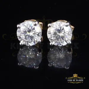 King  of Bling's 2.00ct VVS 'D' Moissanite Men's/Womens 925 Silver Yellow Round Stud Earrings