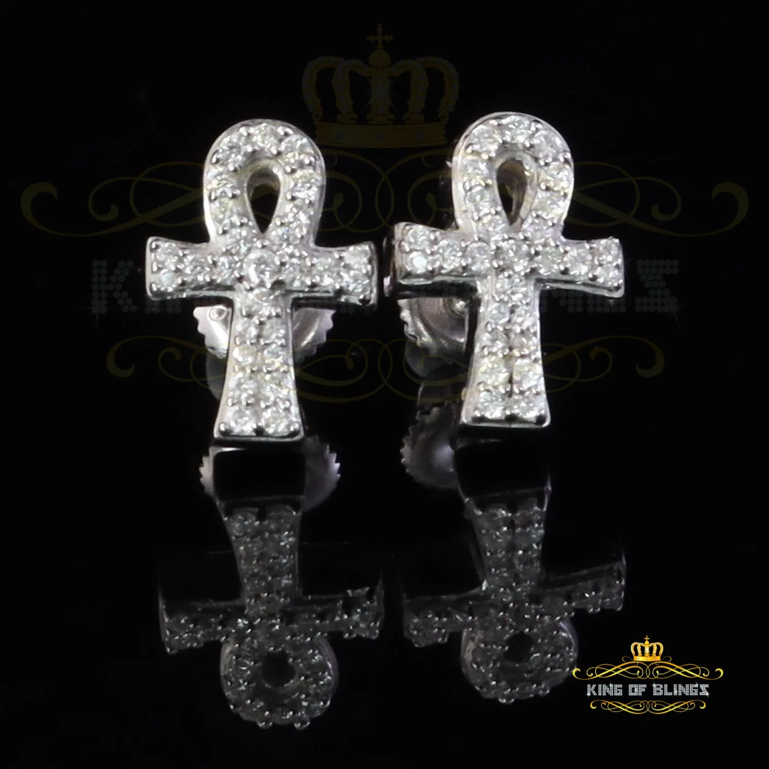 King of Bling's 925 White Silver 0.25ct VVS 'D' Moissanite Ankh Stud Earring Men's/Womens