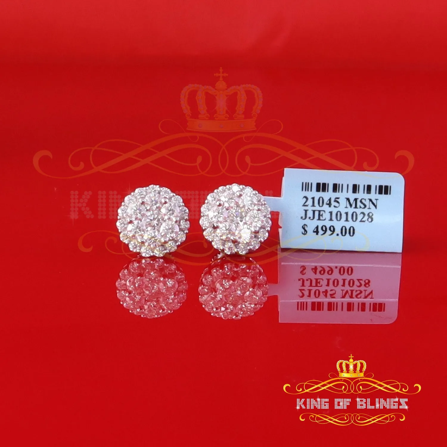 King of Bling's Men's/Womens 925 Silver White 2.00ct VVS 'D' Moissanite Round Stud Earrings