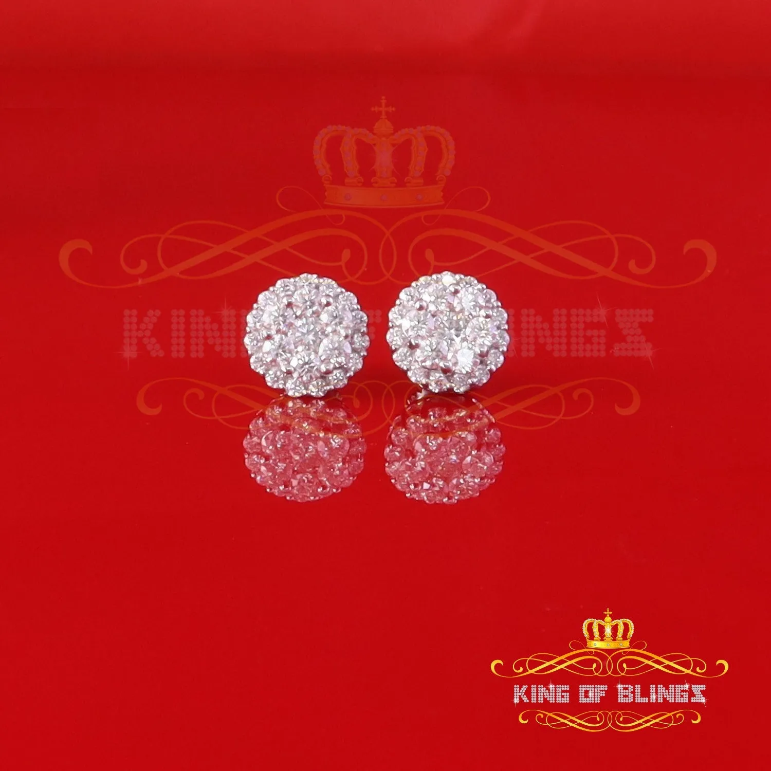 King of Bling's Men's/Womens 925 Silver White 2.00ct VVS 'D' Moissanite Round Stud Earrings