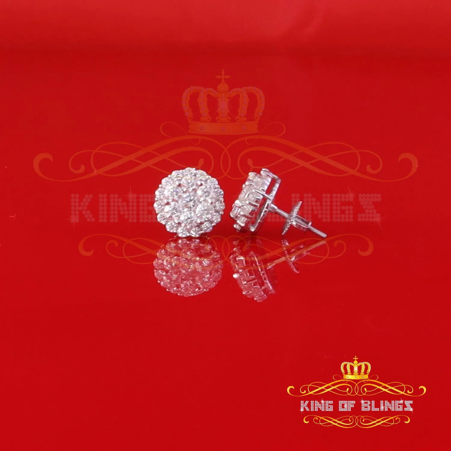 King of Bling's Men's/Womens 925 Silver White 2.00ct VVS 'D' Moissanite Round Stud Earrings