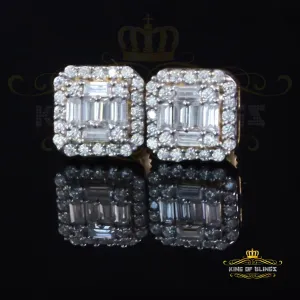 King  of Bling's Men's/Womens 925 Silver Yellow 0.25ct VVS 'D' Moissanite Square Stud Earrings