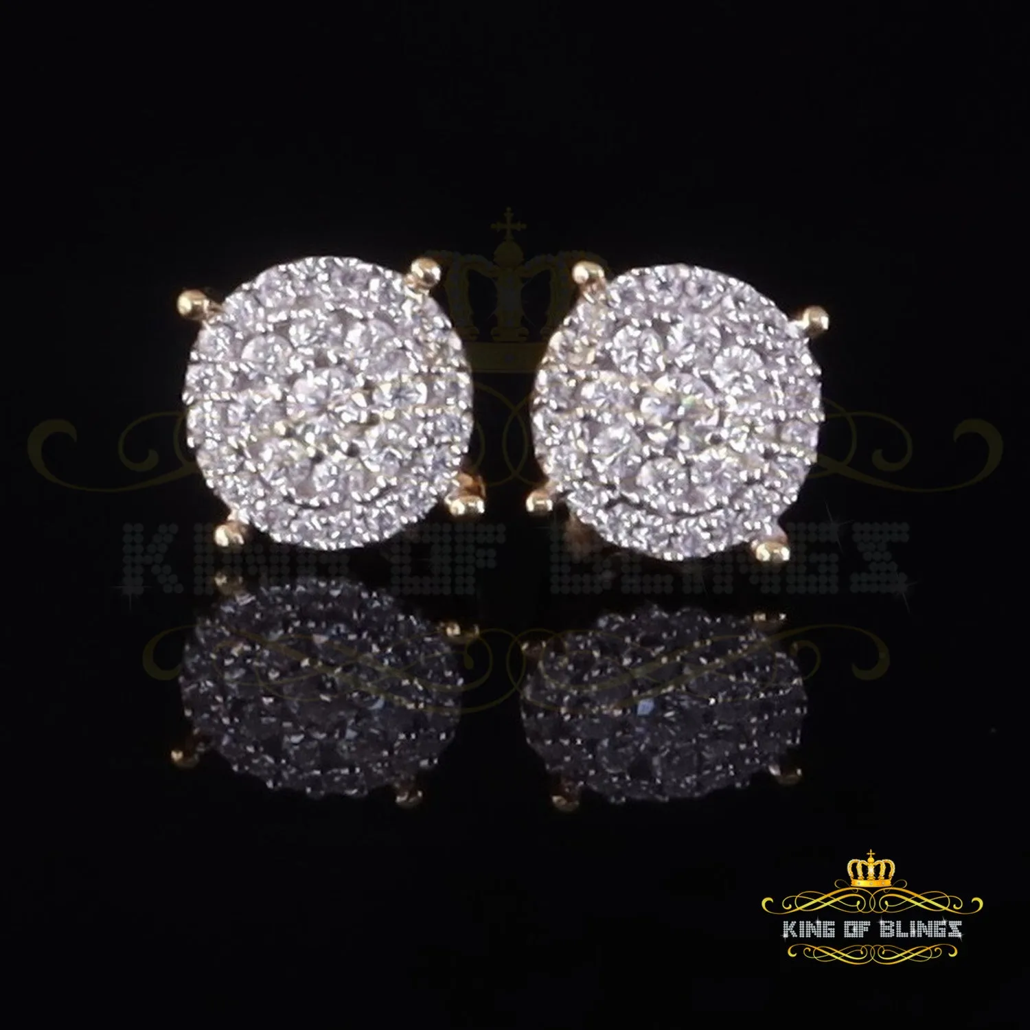 King  of Bling's Men's/Womens 925 Silver Yellow 0.50ct VVS 'D' Moissanite Round Stud Earrings