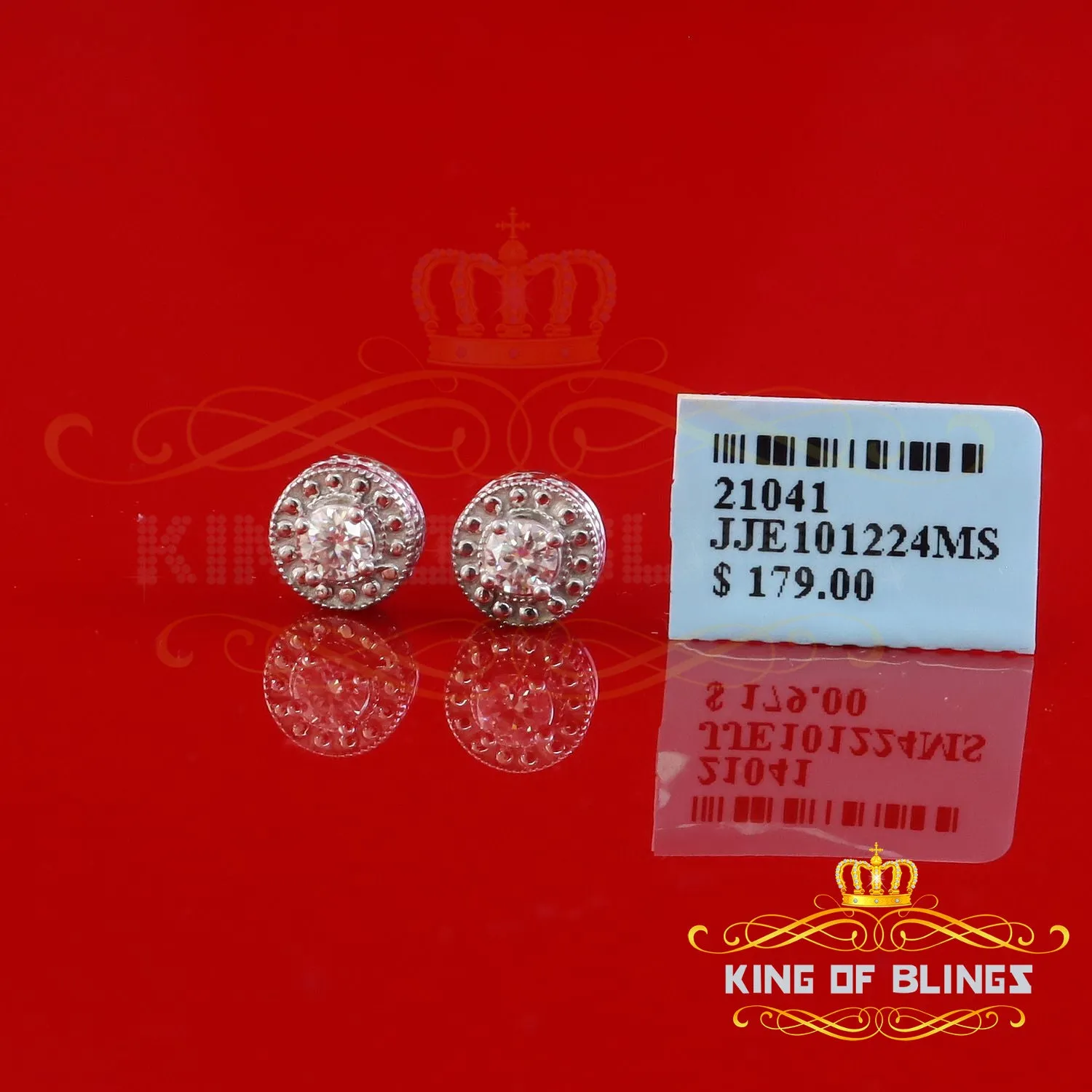 King of Bling's New 925 Silver White 0.50ct VVS D Moissanite Round Men's / Womens Stud Earrings