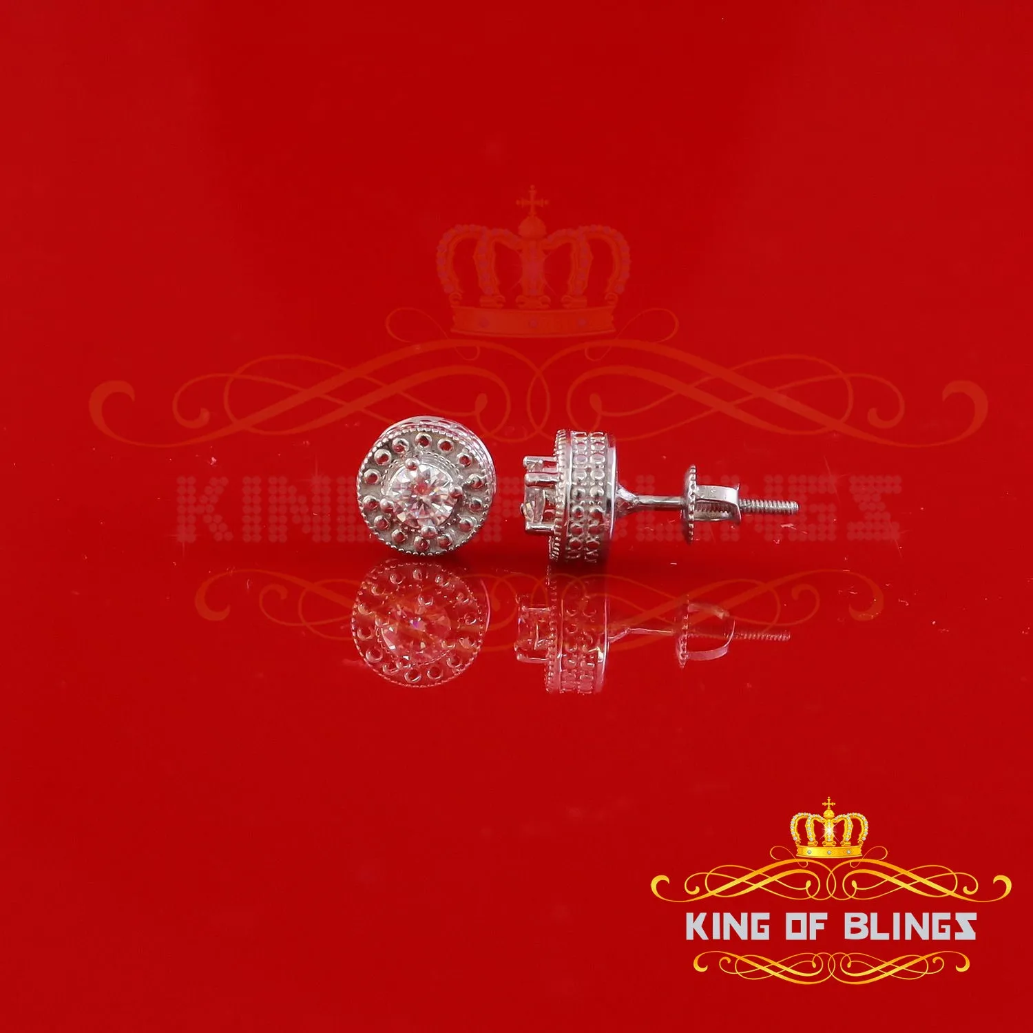 King of Bling's New 925 Silver White 0.50ct VVS D Moissanite Round Men's / Womens Stud Earrings