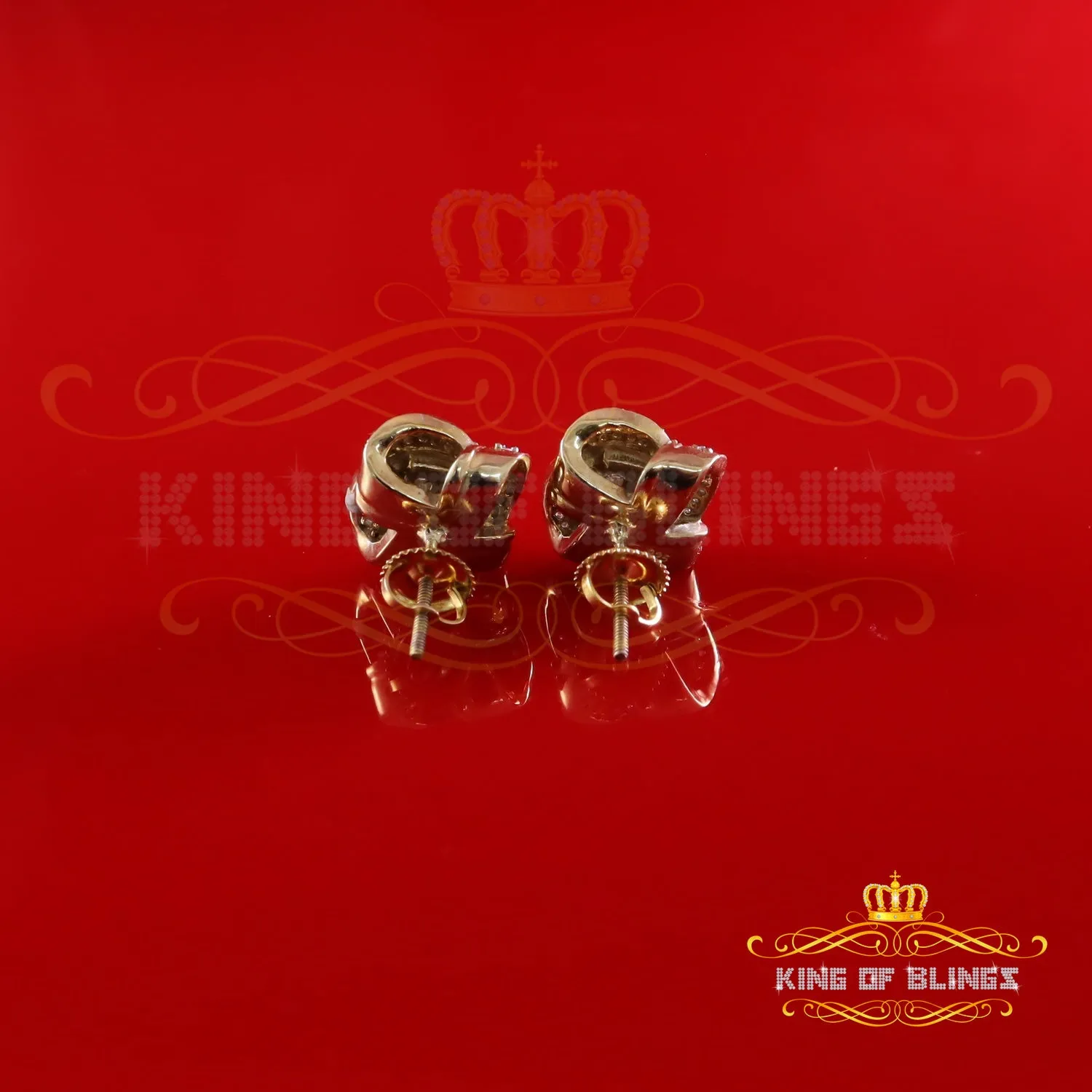 King  of Bling's New Men's Square Stud 1.00ct VVS D Moissanite 925 Yellow Silver Women Earrings