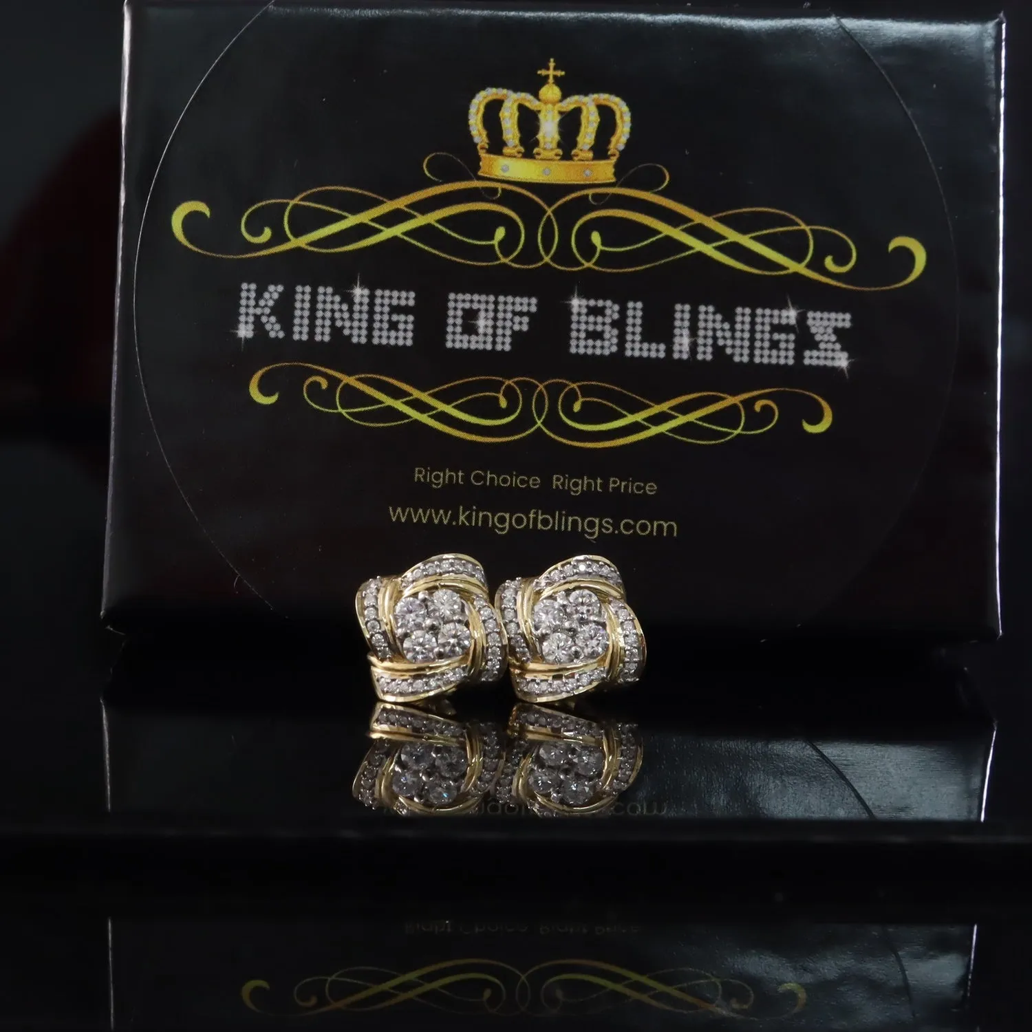 King  of Bling's New Men's Square Stud 1.00ct VVS D Moissanite 925 Yellow Silver Women Earrings