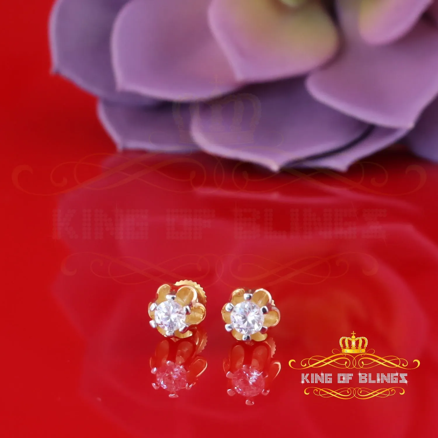 King  of Bling's Women's 925 yellow silver ButterCup stud earrings with 0.33ct VVS 'D' Moissanite