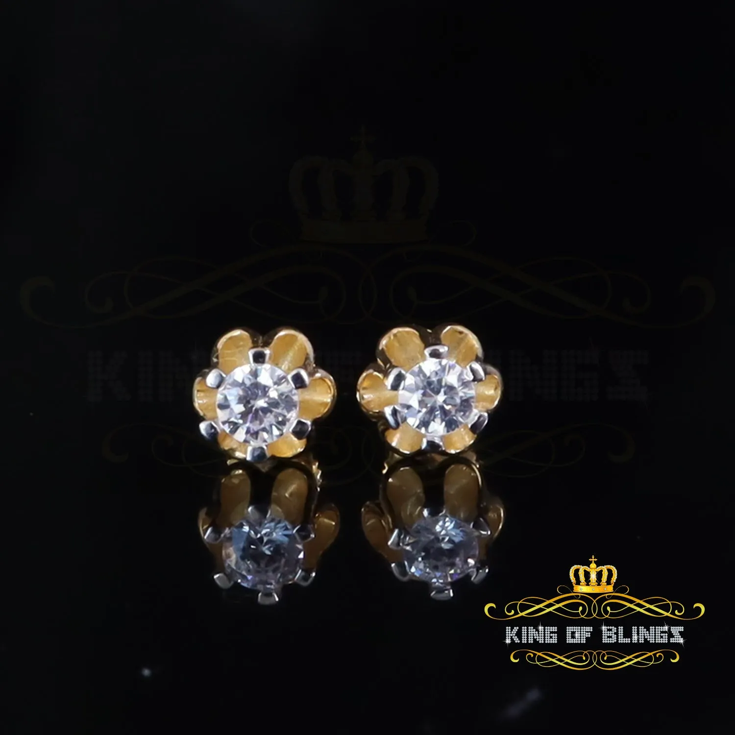 King  of Bling's Women's 925 yellow silver ButterCup stud earrings with 0.33ct VVS 'D' Moissanite