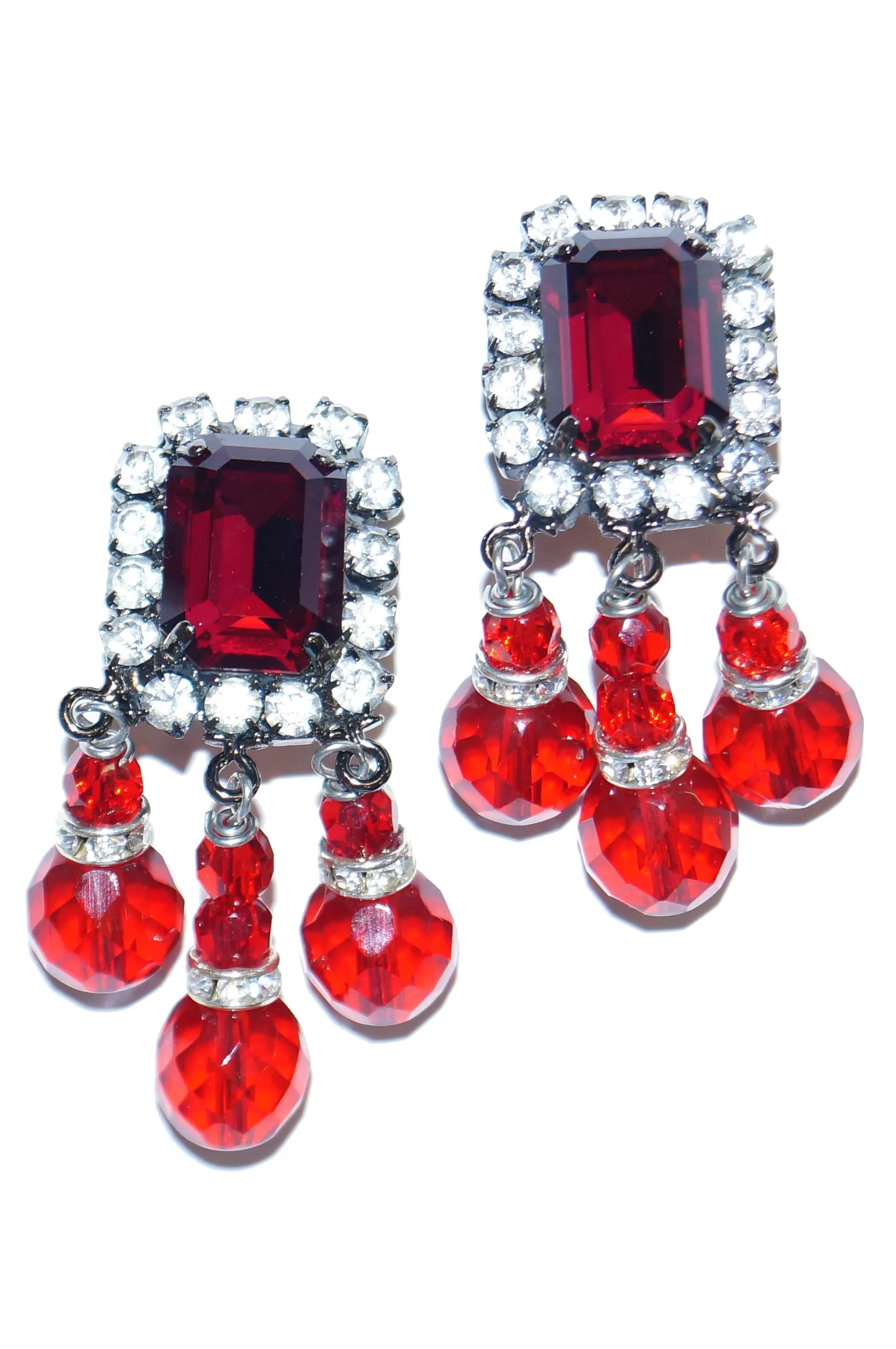 Lawrence VRBA Ruby Pate de Verre Rhinestone Necklace and Earrings Set