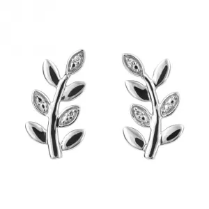 Leaf Vine Diamond 9ct White Gold Earrings GE1014