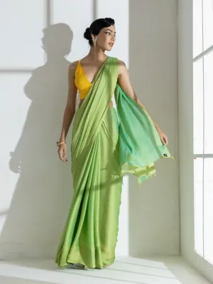 Lime and Blue Dual Shade Texture Chiffon Saree with Beads