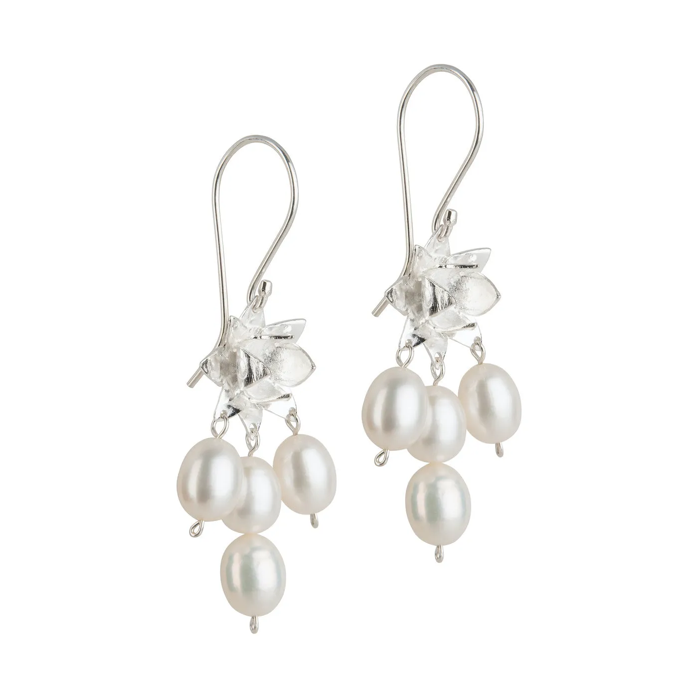 Lotus Dawn Pearl Earrings - Silver