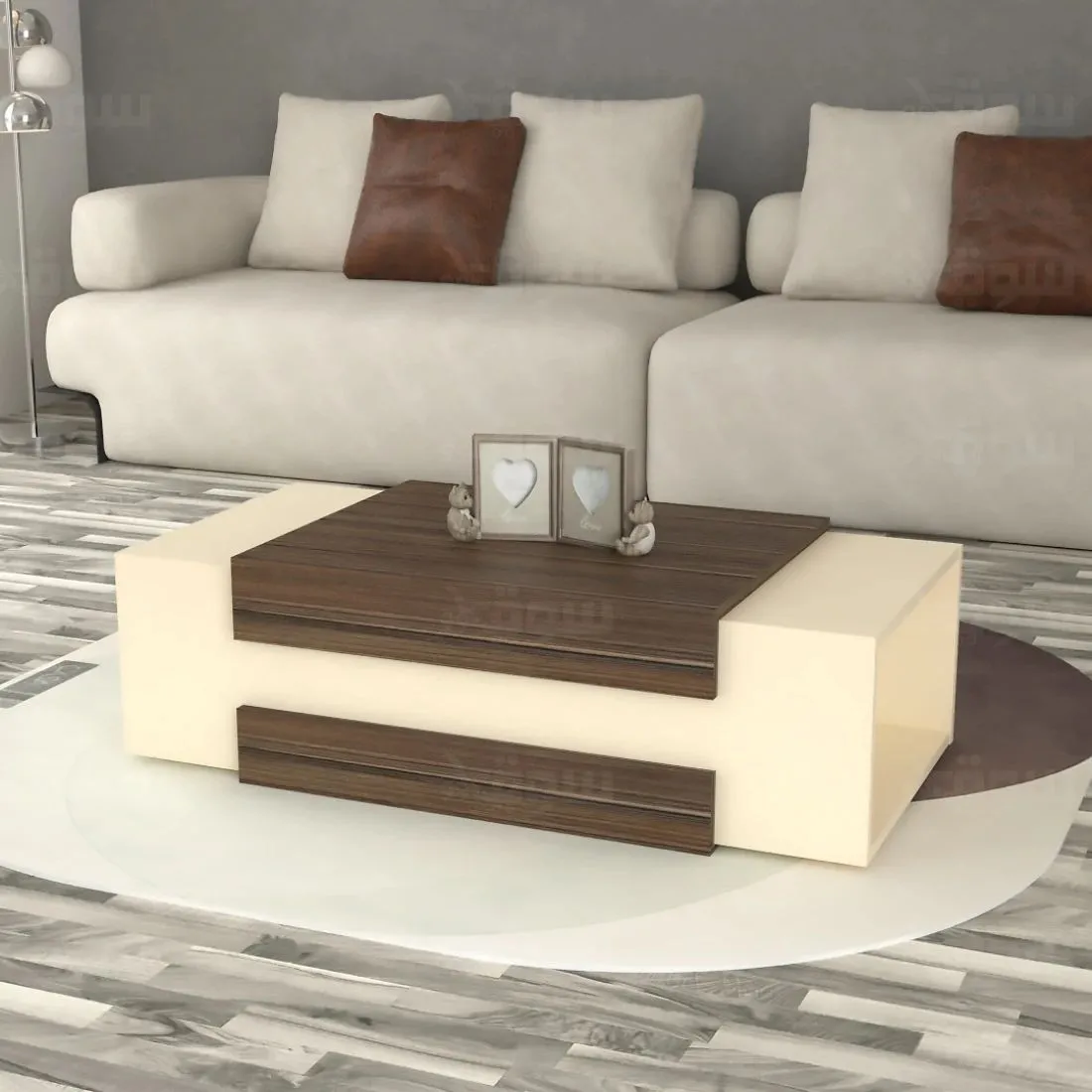 Luxurious Beige and Wood Center Table – A Stylish Addition to Your Modern Home