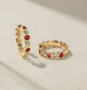 Mark Henry 18k Yellow Gold "Bubbly Ruby and Diamond Mini" Hoop Earrings